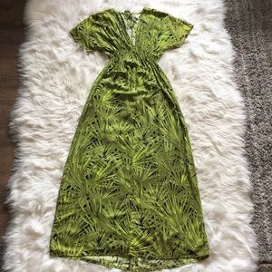 NWOT MICHAEL Michael Kors Black/Green Tropical Print Maxi Dress